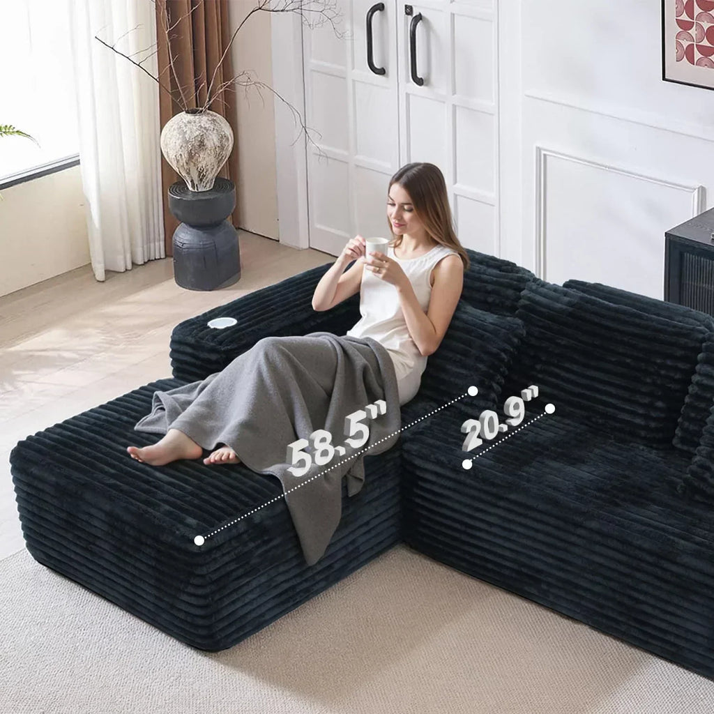 Cloud Sectional Couch with L Shape Chaise Modern Modular Sofa with Deep Seat Built in Cup Holder wourant