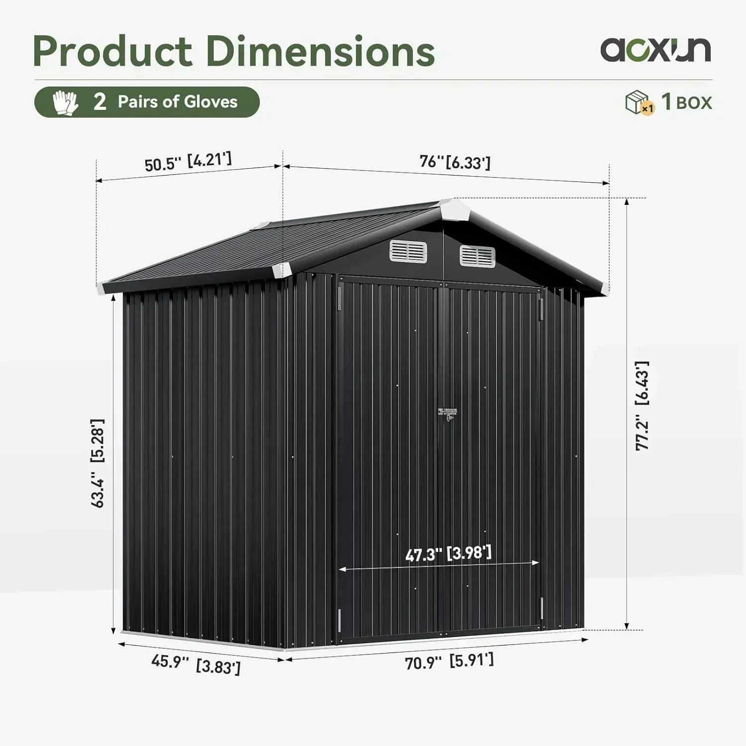 Aoxun 6.2x4 FT Shed Outdoor Storage Shed Metal Garden Shed Sloping Roof Tool Shed Bike Shed wourant
