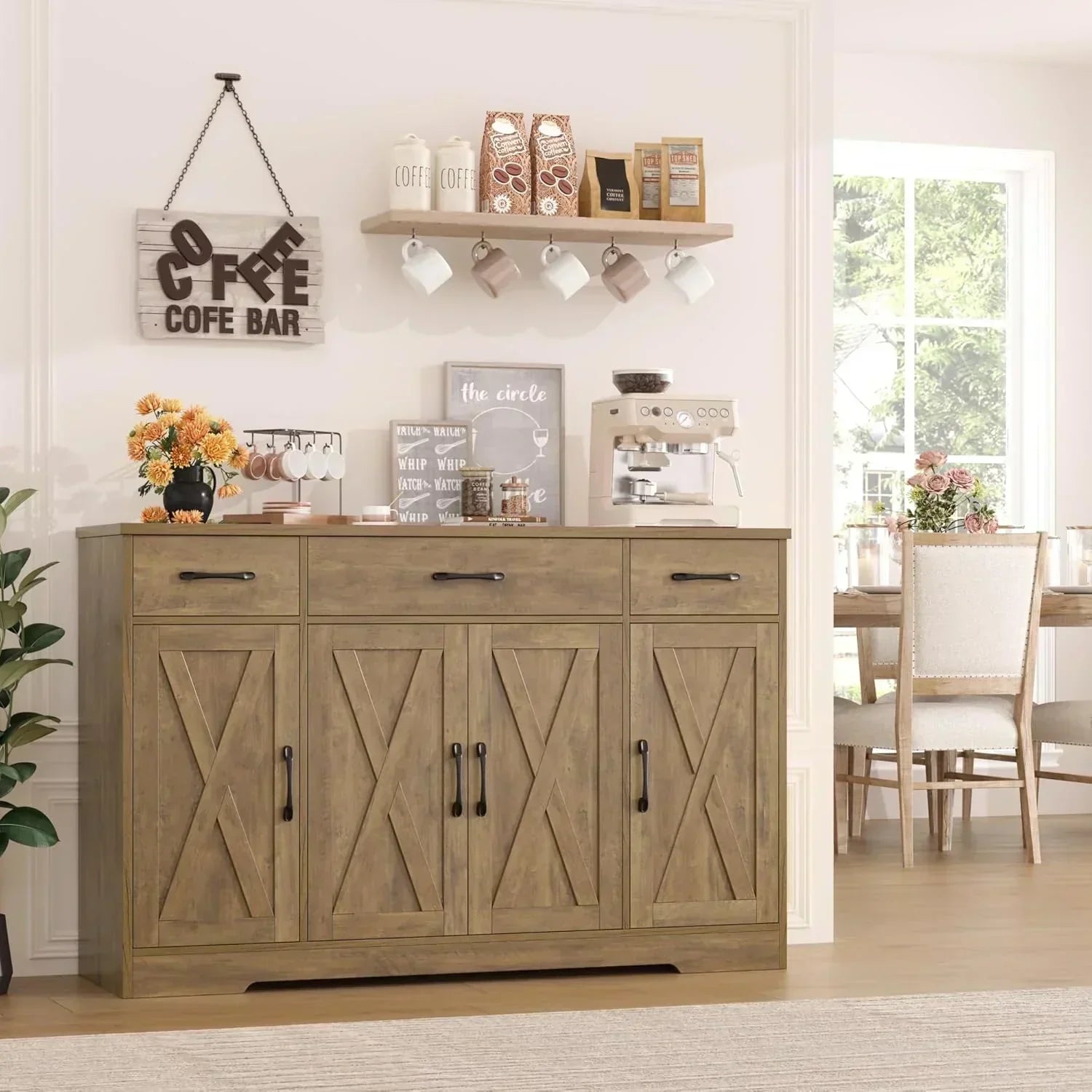 Sideboard with drawers large 55-inch sideboard modern farmhouse wood kitchen dining table wourant