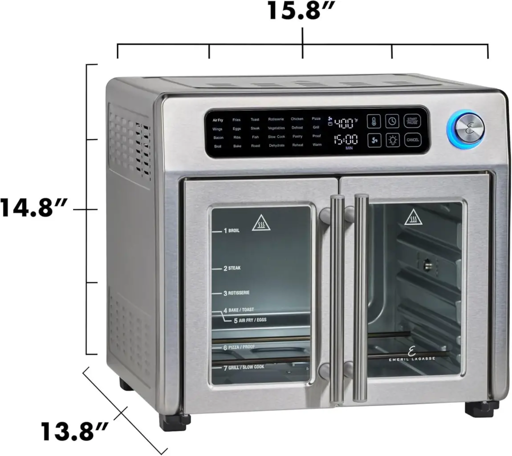 Emeril Lagasse 26 QT Extra Large Air Fryer, Convection Toaster Oven with French Doors, Stainless Steel wourant