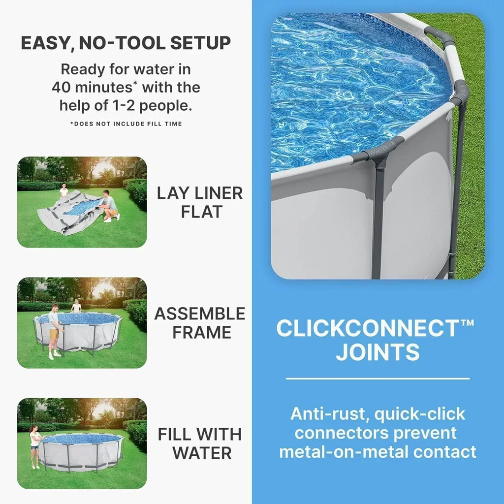 Steel Pro MAX 14 Foot x 48 Inch Round Metal Frame Above Ground Outdoor Swimming Pool Set wourant