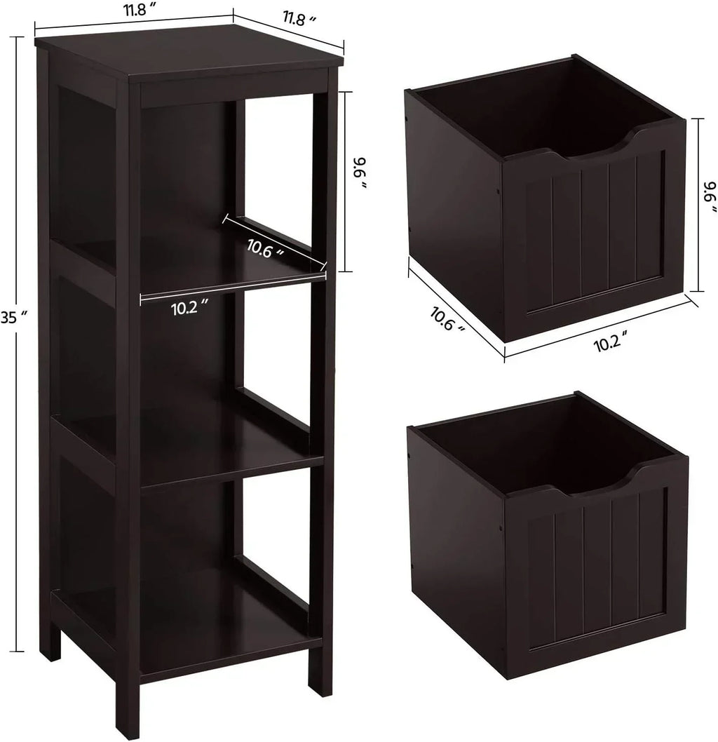 Bathroom Floor Cabinet Wooden Storage Cabinet with 2 Drawers Multifunctional Side Organizer Rack wourant