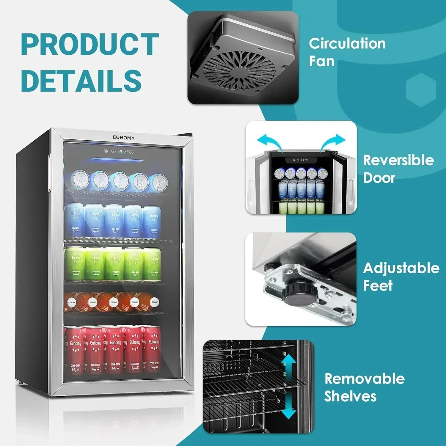 EUHOMY Beverage Refrigerator Cooler 130 Can Mini Fridge with Glass Door Beverage Cooler wourant