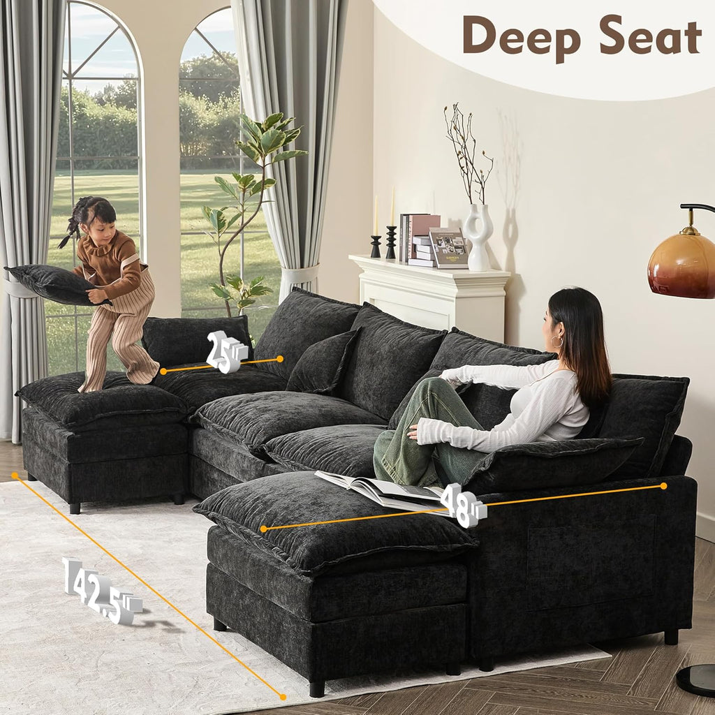 108 Inch U Shape Sofa Sectional Sofa Comfortable Cloud Sofa Living Room Deep Seat Sofa wourant