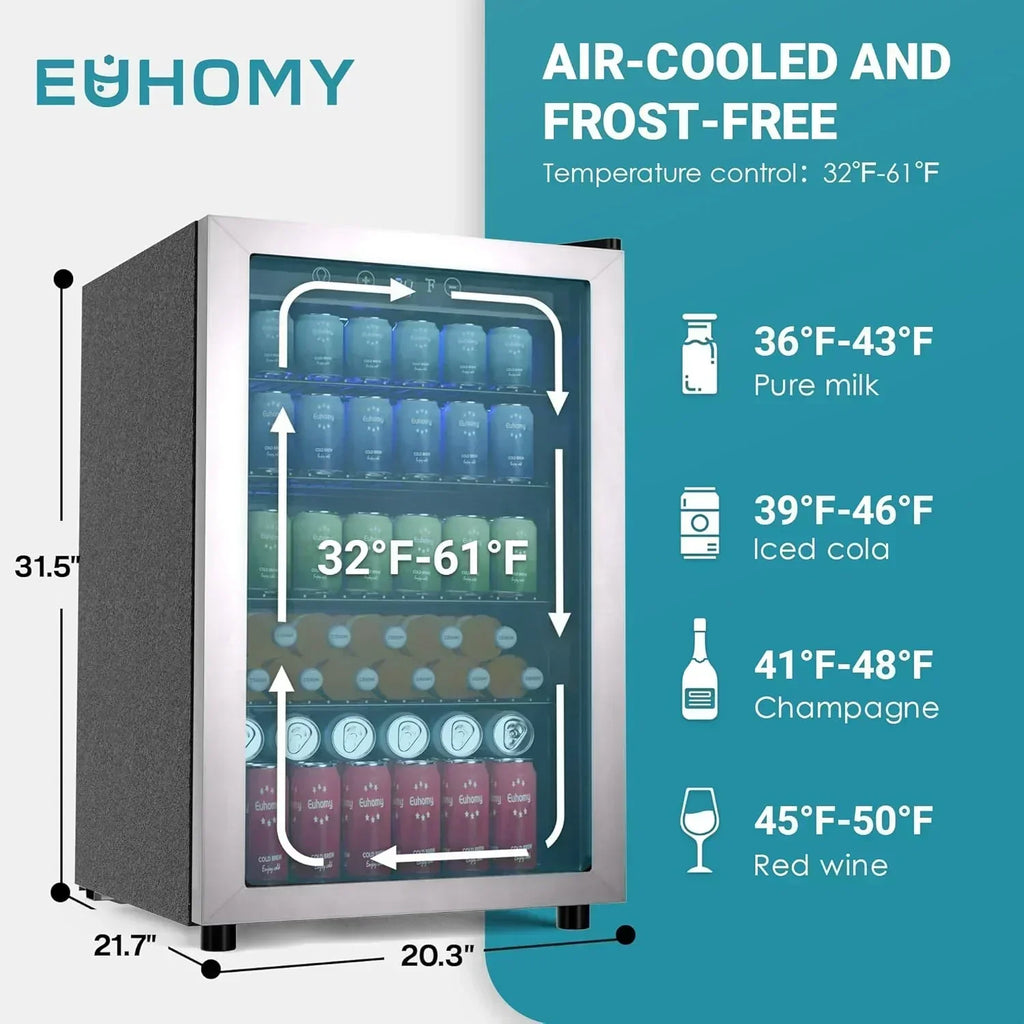 EUHOMY Beverage Refrigerator Cooler 130 Can Mini Fridge with Glass Door Beverage Cooler wourant