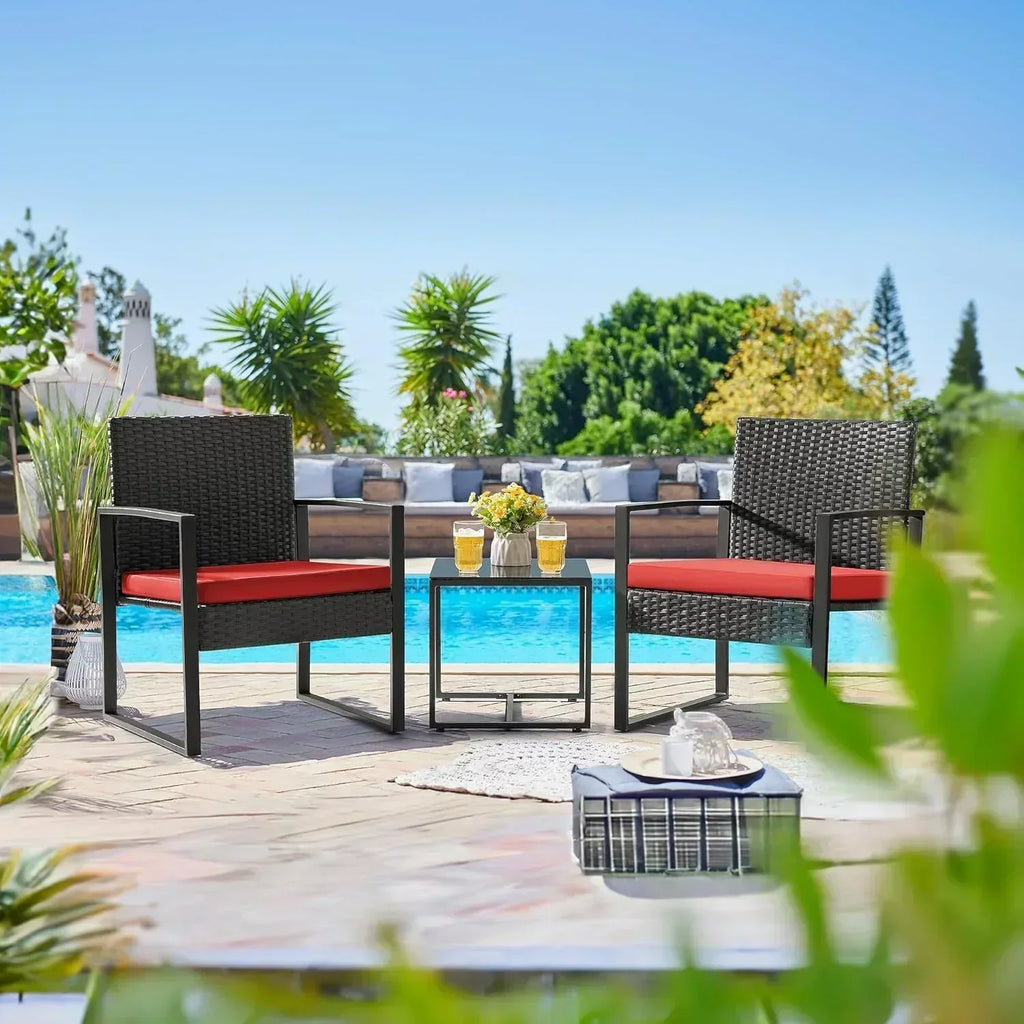Flamaker 3 Pieces Patio Set Outdoor Wicker Furniture Sets Modern Rattan Chair Conversation Sets wourant