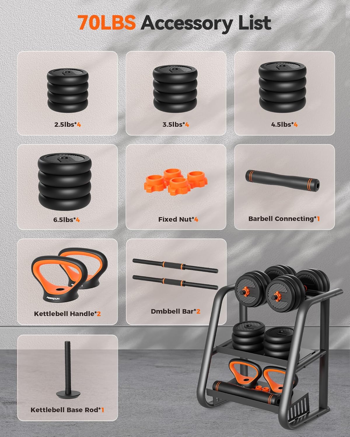 Feierdun adjustable dumbbells with connectors Barbell, kettlebell push-up stand wourant