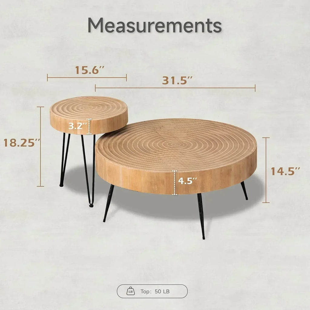 Two-Piece Modern Farmhouse Living Room Coffee Table Set Round Nesting Tables wourant