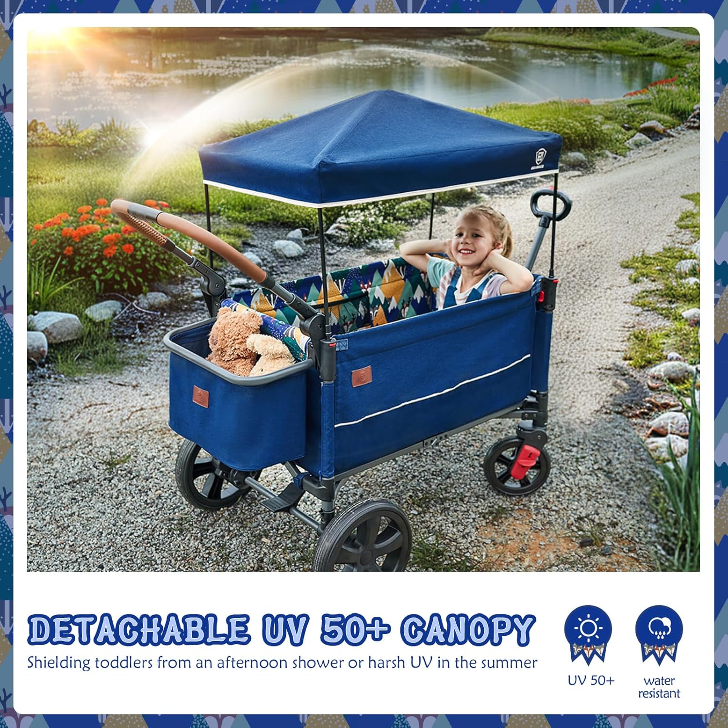 EVER ADVANCED Side-unzip Wagon Stroller for 2 Kids Push Pull Stroller with Adjustable Handle wourant