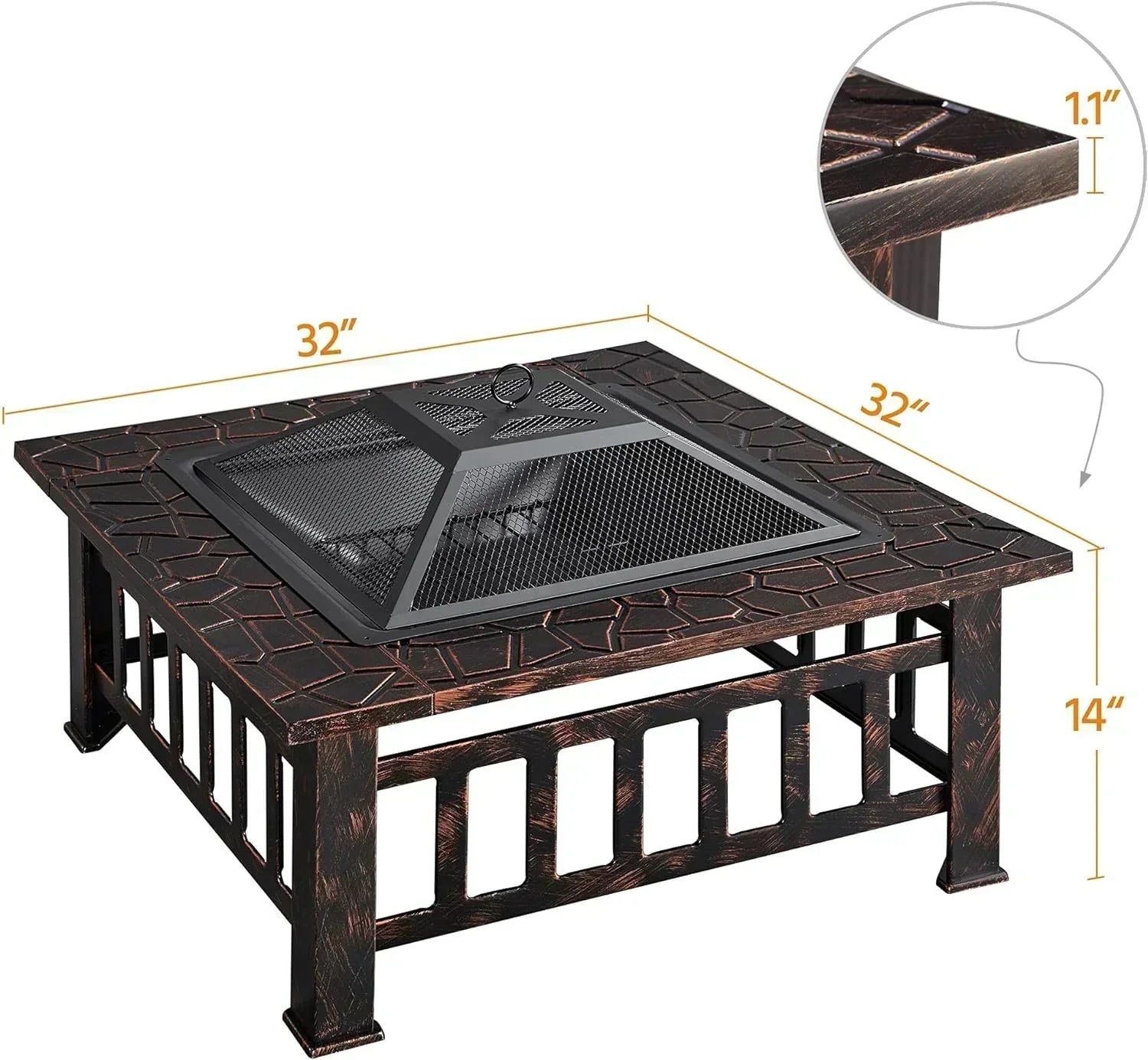 Yaheetech Multifunctional Fire Pit Table Square Metal Firepit Stove Backyard Patio Garden Fireplace wourant