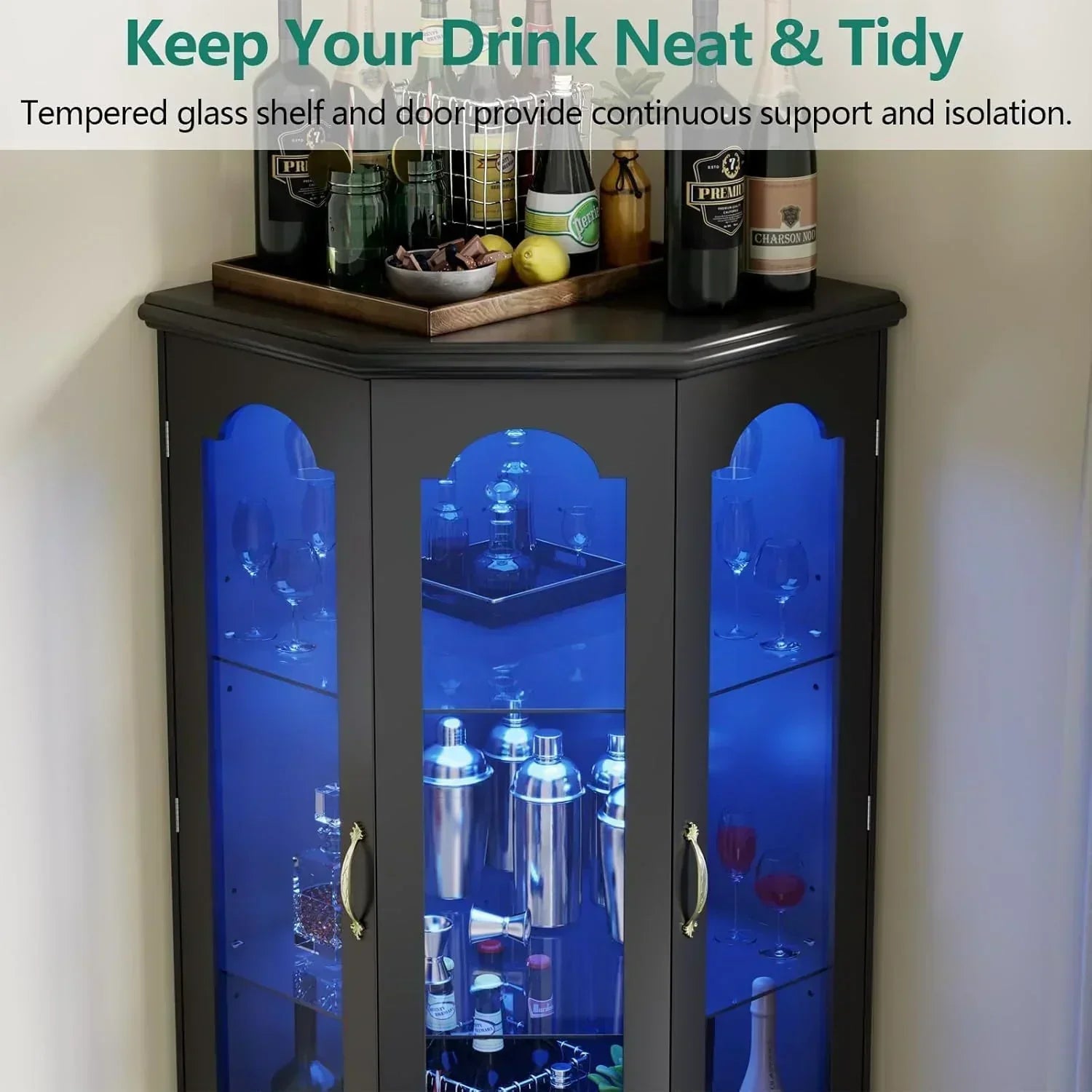 Corner wine cabinet with LED lights tall modern wine cabinet home bar wine storage cabinet wourant