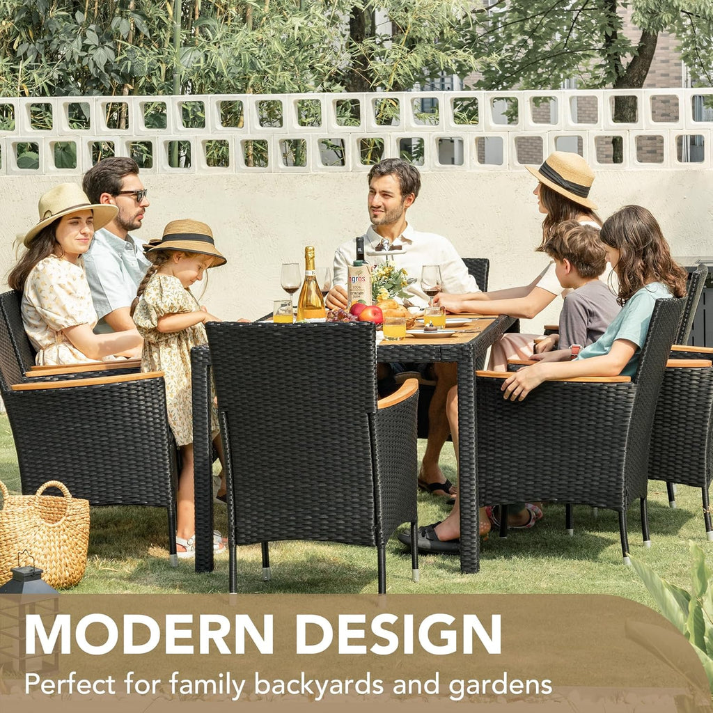 Devoko Dining 7 PCS Furniture Patio Conversation Set with Acacia Wood Table Top Rattan Outdoor wourant