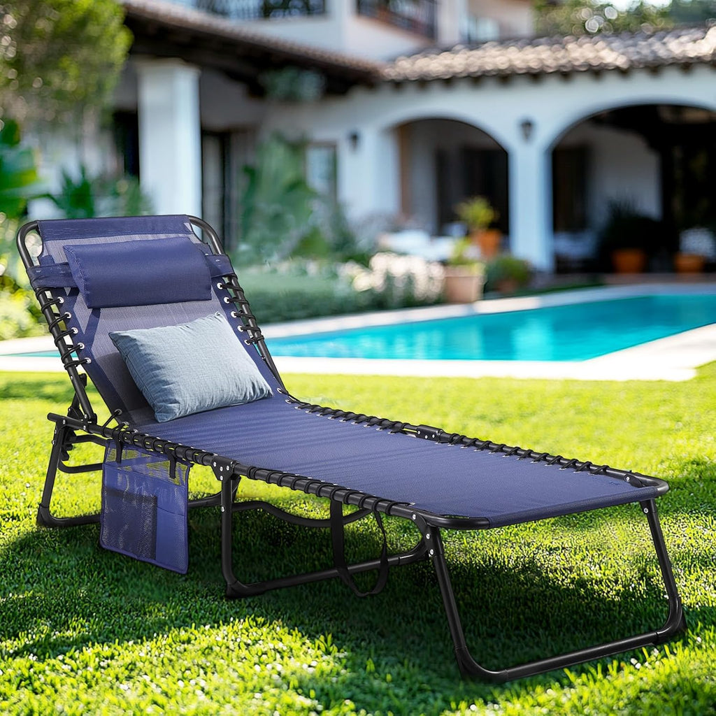 Unovivy Outdoor Chaise Lounge Chairs Portable Folding Pool Lounge Chair with Reclining Back wourant