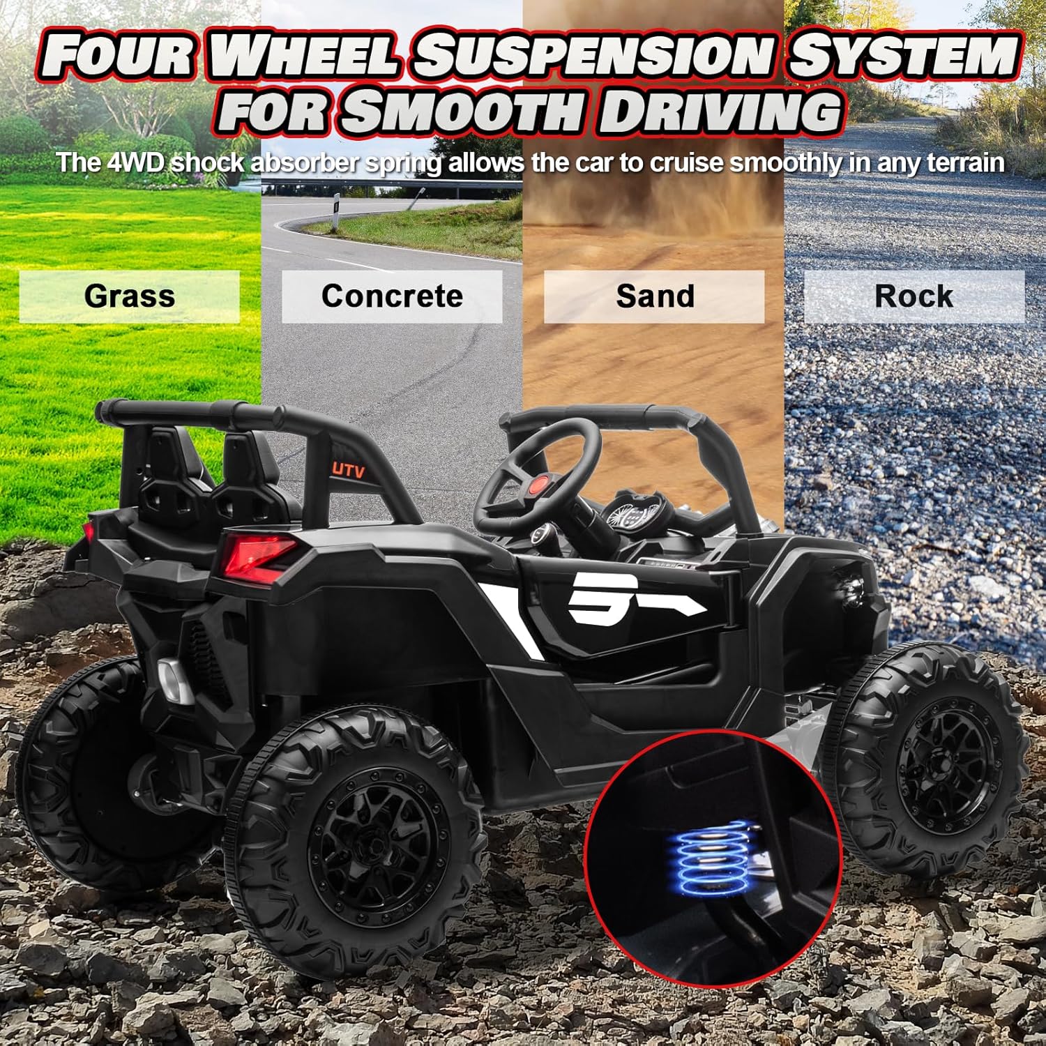 JOYRACER Kids Remote Control Car with 4 x 150W Motors Shock Absorbers Bluetooth MP3 Player wourant
