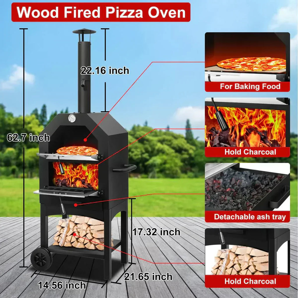 EDOSTORY Outdoor Pizza Oven Wood Fired for Outside Patio Maker With Stone Peel Grill Rack wourant
