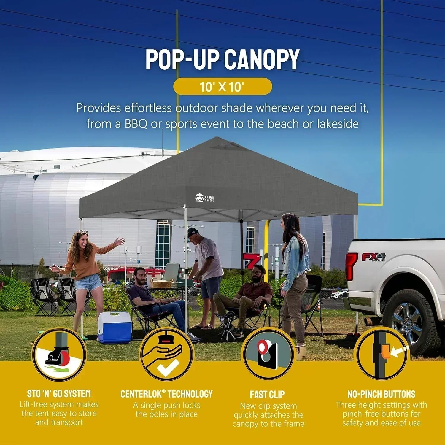 10x10 Pop-Up Awning One-Click Installation Beach Tent Outdoor Sunshade Silver Coated Top wourant