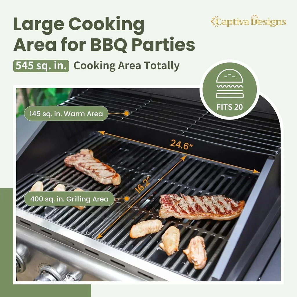Captiva Designs 4-Burner Propane Gas BBQ Grill Side Burner Porcelain-Enameled Cast Iron Grates wourant
