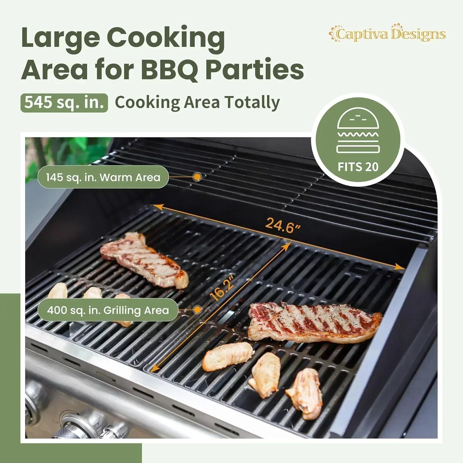 Captiva Designs 4-Burner Propane Gas BBQ Grill Side Burner Porcelain-Enameled Cast Iron Grates wourant