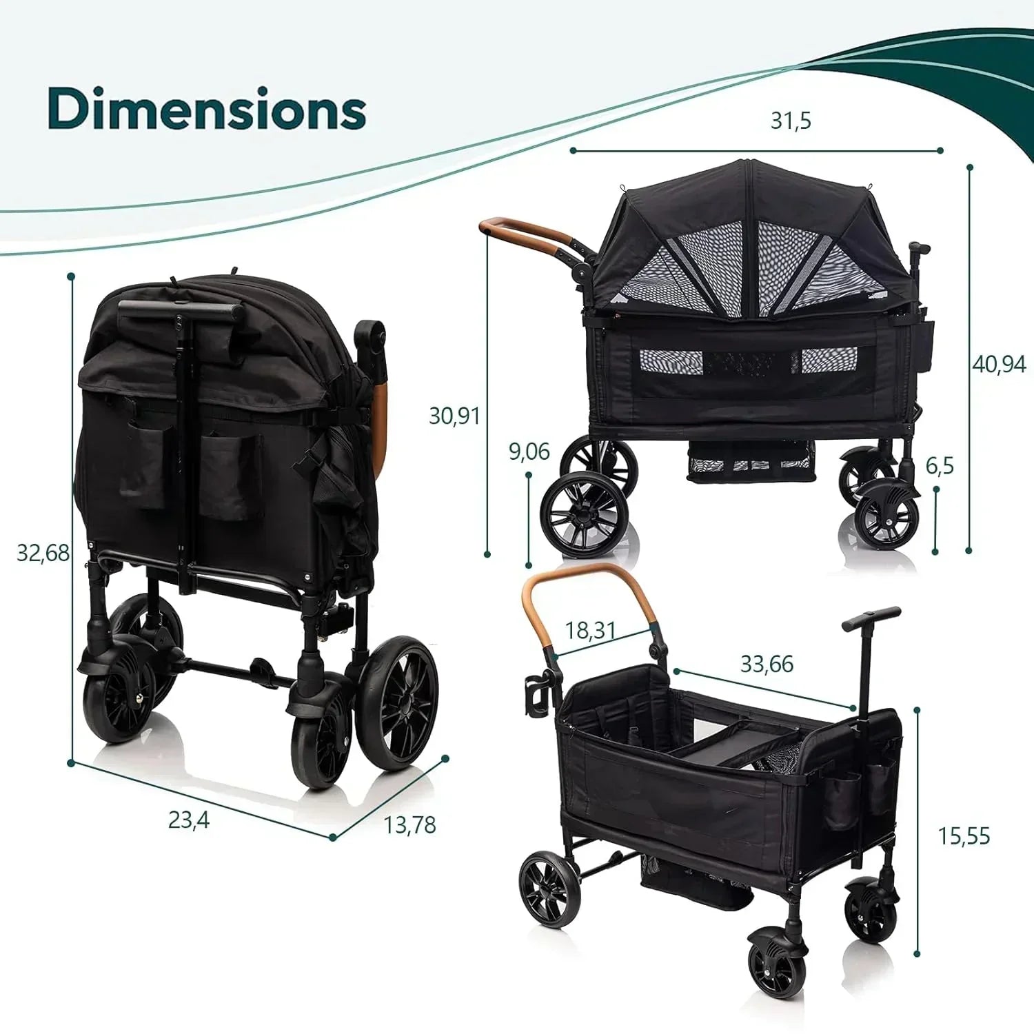 Wagon Stroller for 2 Kids Cargo-Travel Stroller Push-Pull Double Wagon Lightweight Folding Stroller wourant