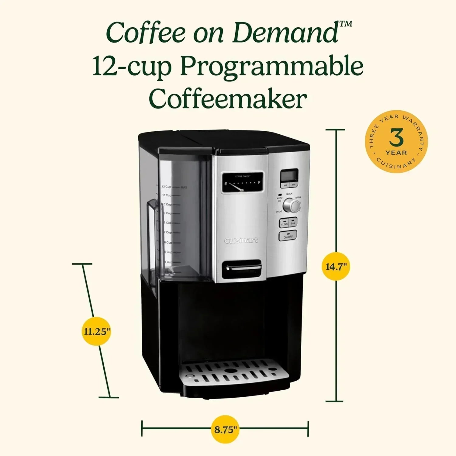 Cuisinart Coffee Maker 12 Cup Programmable Drip DCC-3000P1 wourant