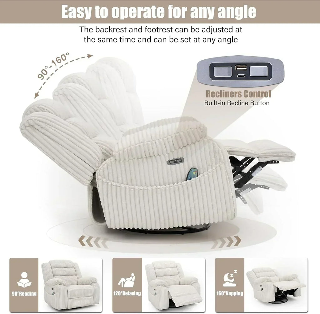 Electric rotary rocker lounge chair for adults with massage and calories USB charging ports wourant