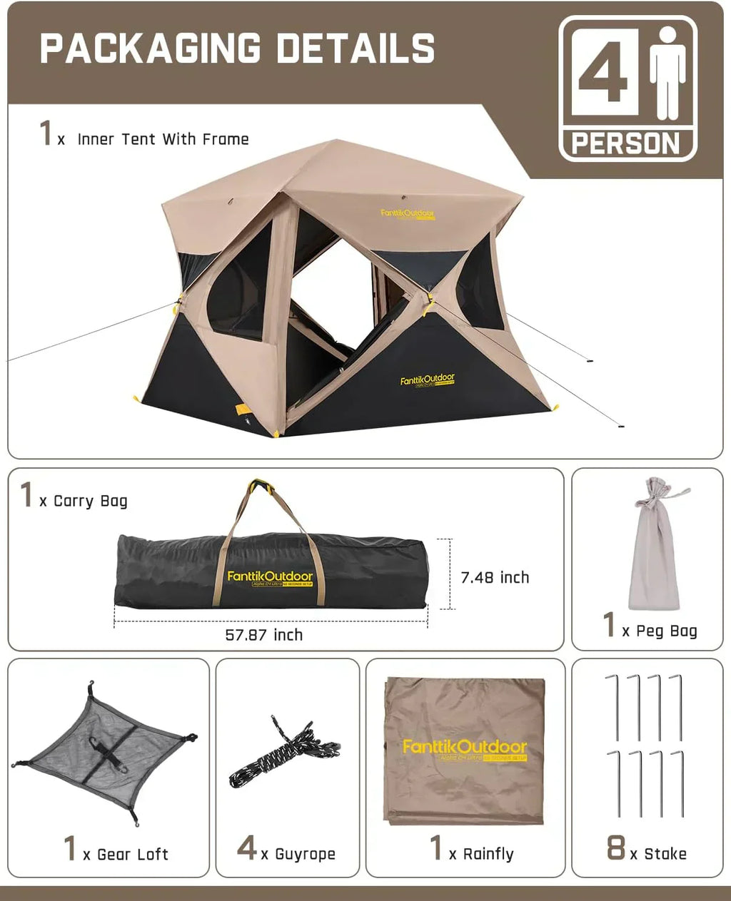 Super Camping Tent 4 Person Pop-up Instant Cabin Set Up Portable Center Tent wourant