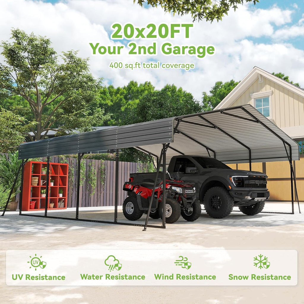 10'x15' Heavy Duty Metal Carport Outdoor Garage Car Shelter Shade with Heavier Frame wourant