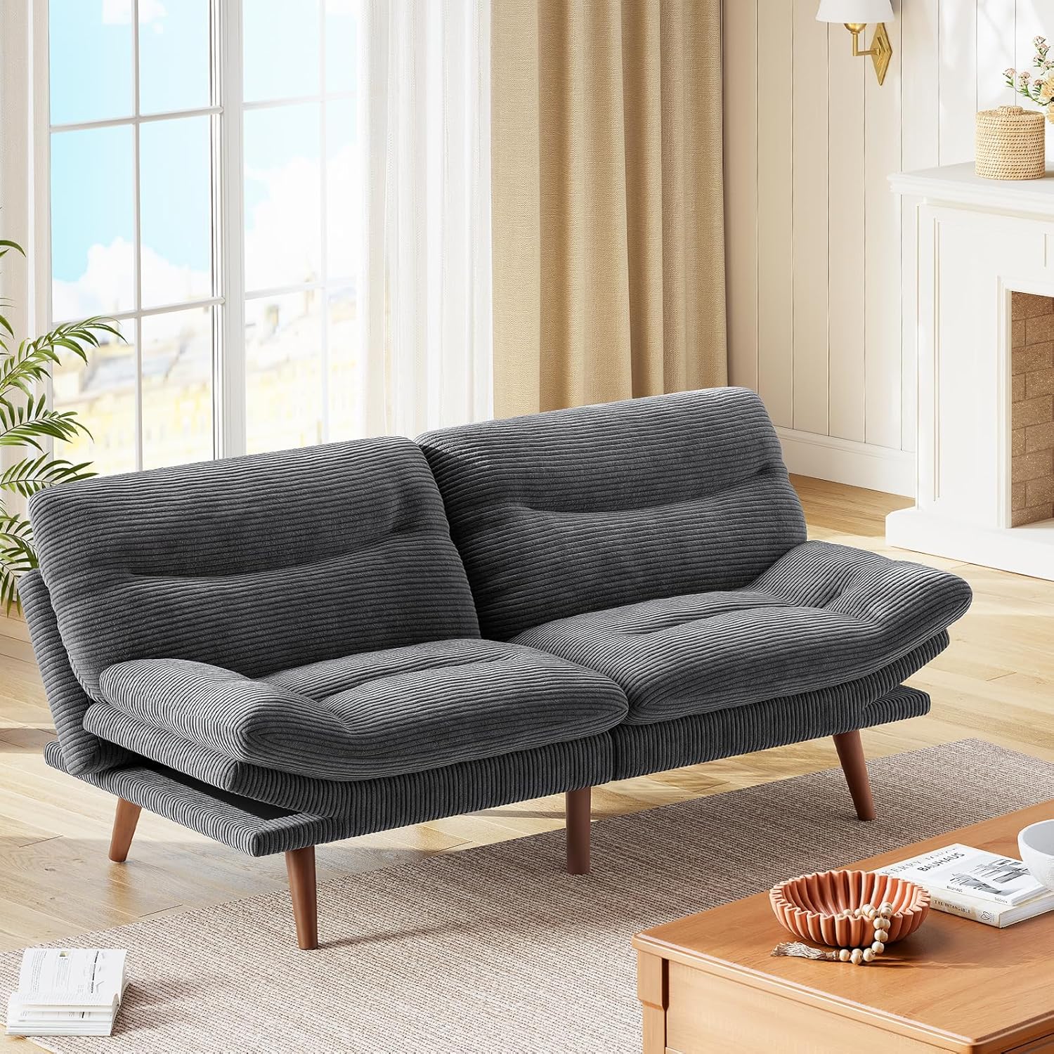 Futon Sofa Bed Futon Sofa Adjustable Back Armrests Converts to Small Sleeper Sofa Bed wourant