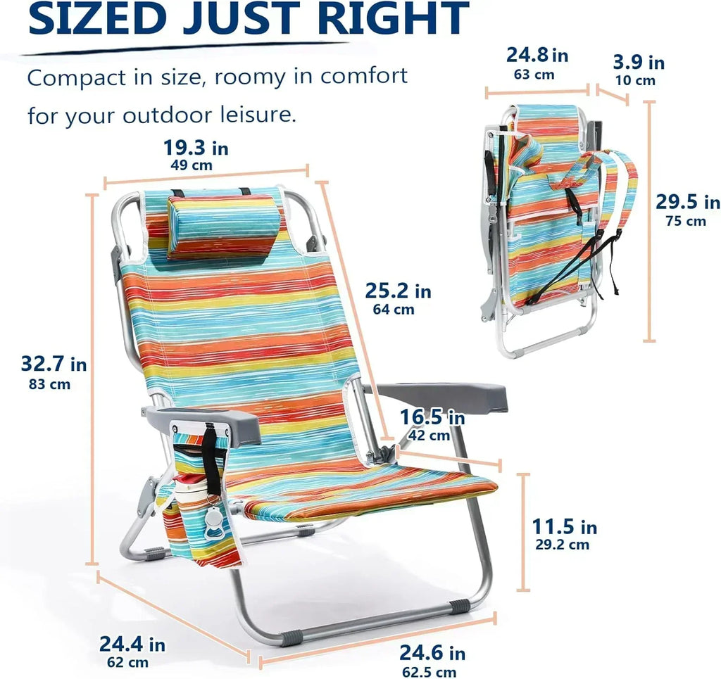 5-Position Aluminum Lay Flat Tall Backpack Beach Chairs 2 Pack Compact Portable Beach Chairs wourant
