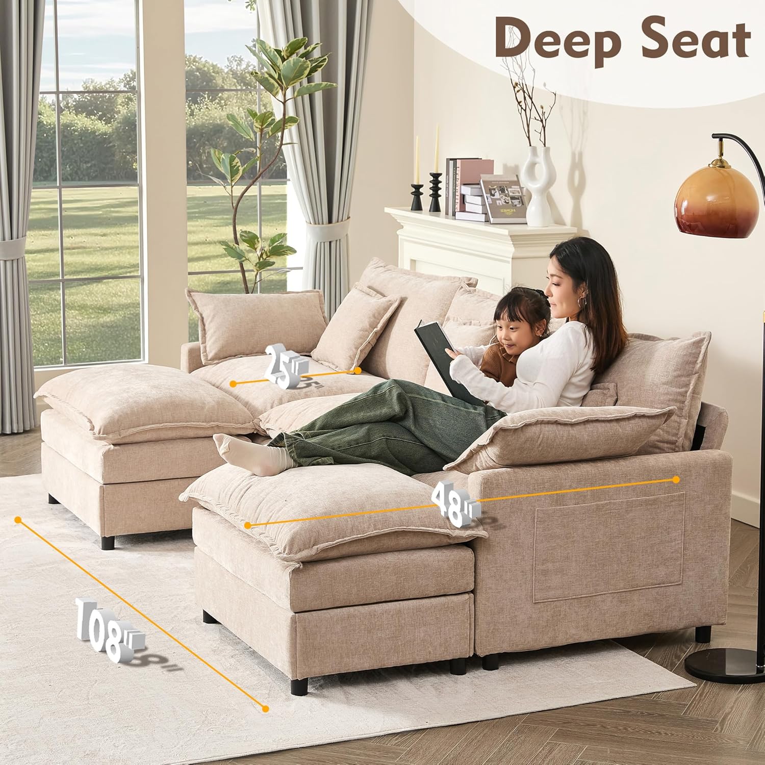 108" U-shaped sofa modular sofa Comfortable cloud sofa wourant