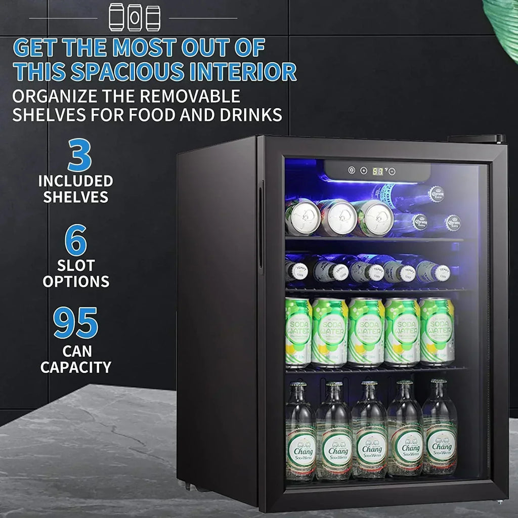 Antarctic Star Beverage Refrigerator Cooler 68 Can Mini Fridge with Glass Door for Beer Drinks Wine wourant