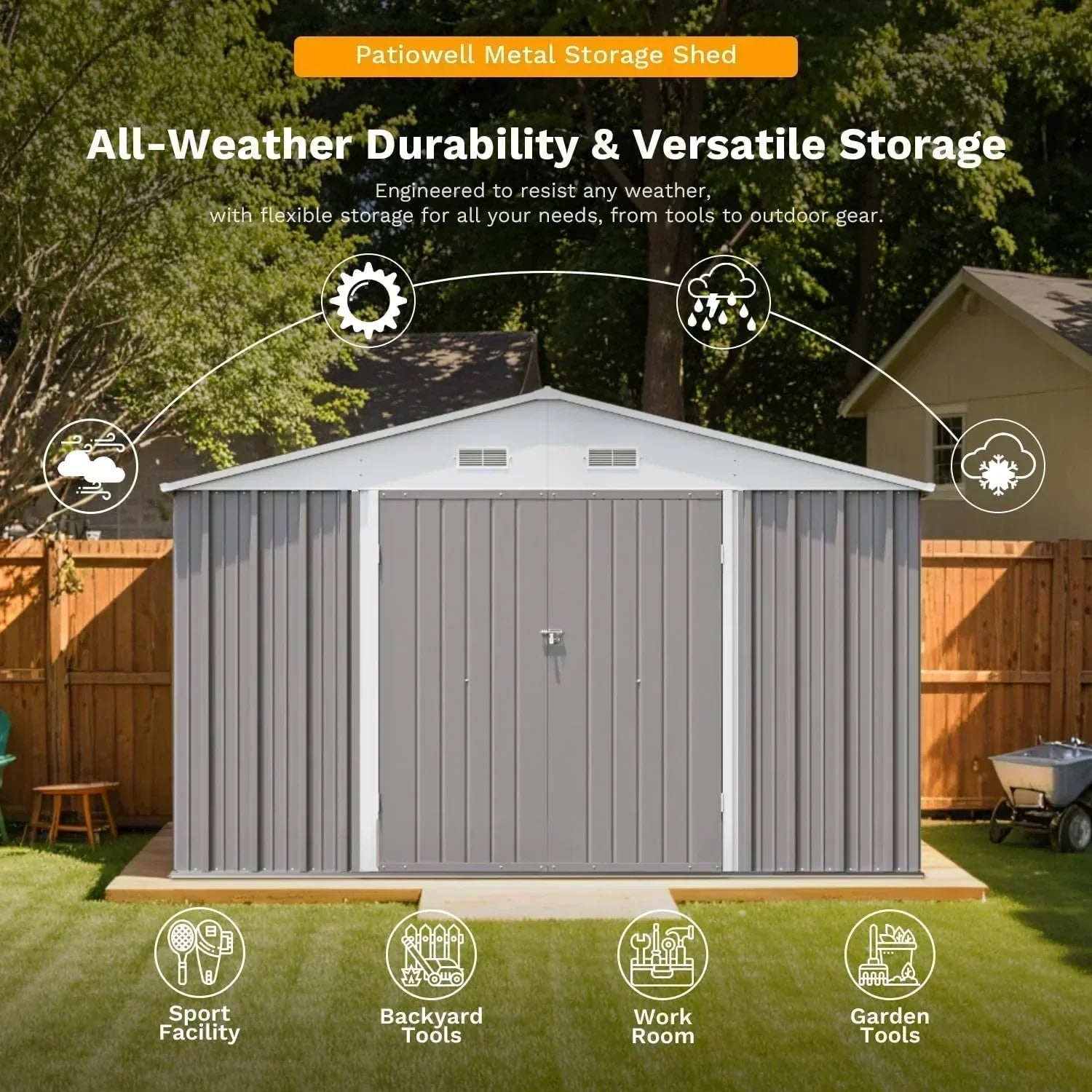 Patiowell 5x3 FT Outdoor Storage Shed Tool Shed with Sloping Roof and Lockable Door Metal Shed wourant