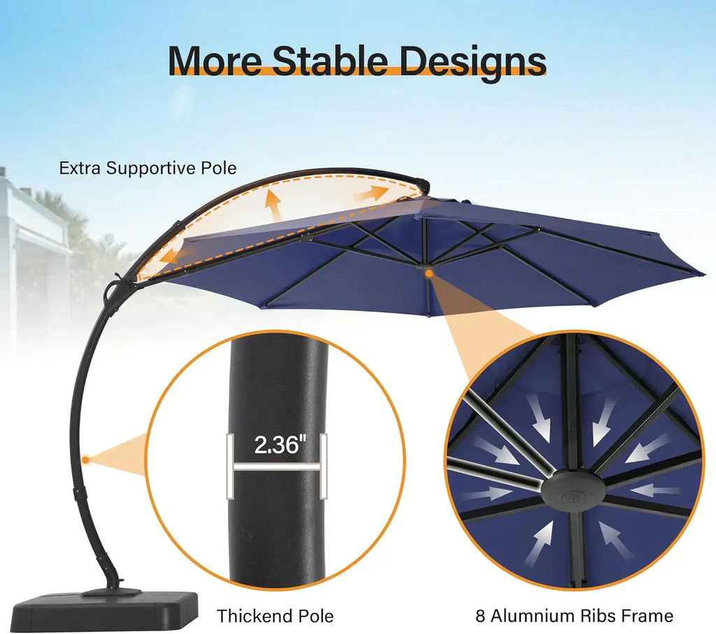 LAUSAINT HOME Outdoor Patio Umbrella with Base included 11 FT Deluxe Curvy Cantilever Umbrella wourant
