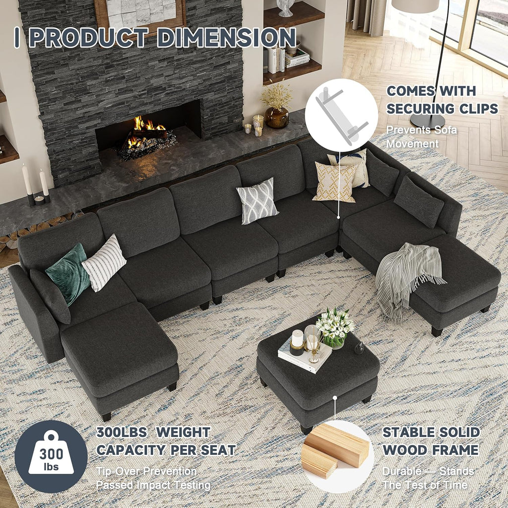 Modular Sectional Sof Convertible U Shaped Sofa Couch with High Density Memory Foam wourant