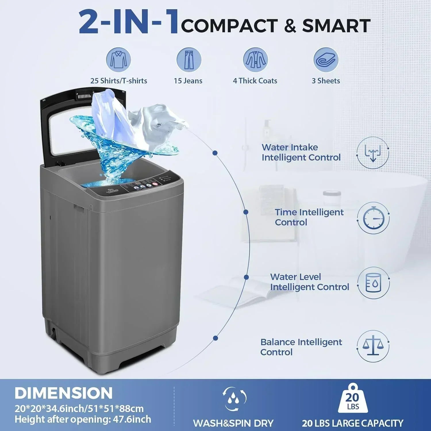 Nictemaw Portable Washing Machine 20Lbs Capacity Full-Automatic Portable Washer Machine wourant
