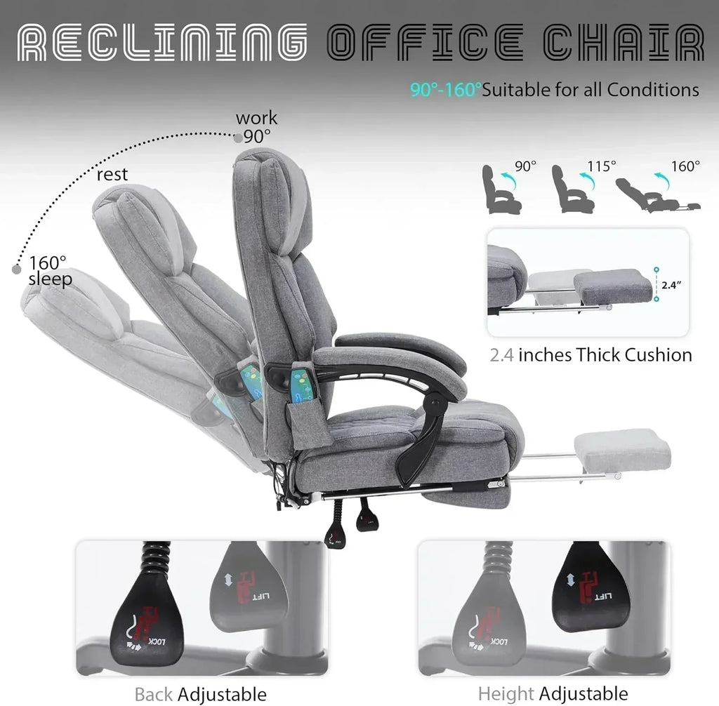 Massage Office Chair with Footrest 6 Point Vibration and Heating Home Office Desk Chair wourant