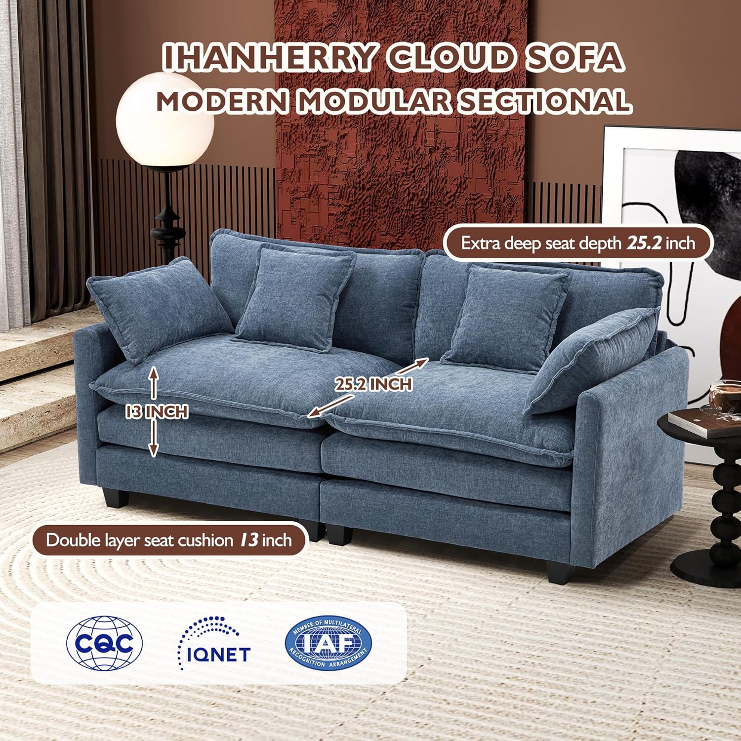 111.4 Inch L Shaped Modern Sofa Modular Cloud Sofa with Ottoman 4 Seater Chenille Deep Seat Sofa wourant
