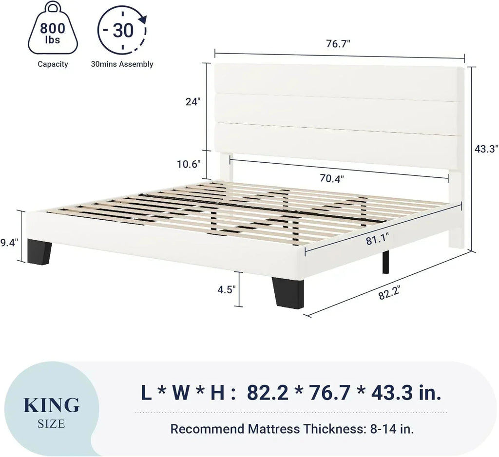 Allewie Queen Size Platform Bed Frame with Fabric Upholstered Headboard Wooden Slats Support wourant