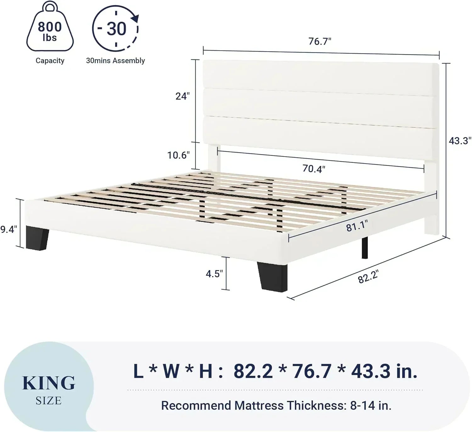 Allewie Queen Size Platform Bed Frame with Fabric Upholstered Headboard Wooden Slats Support wourant