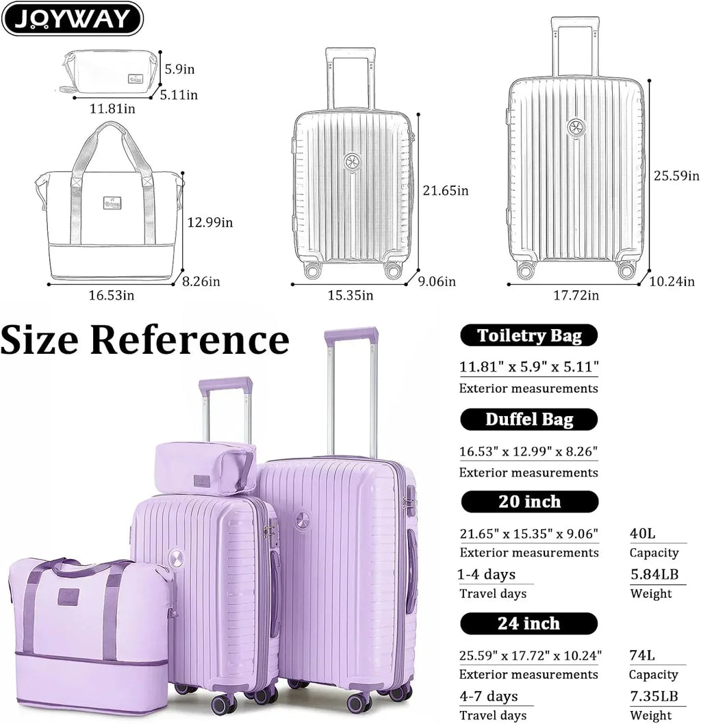 5-piece PP hardshell lightweight travel carry-on luggage set with dual spinner wheels wourant