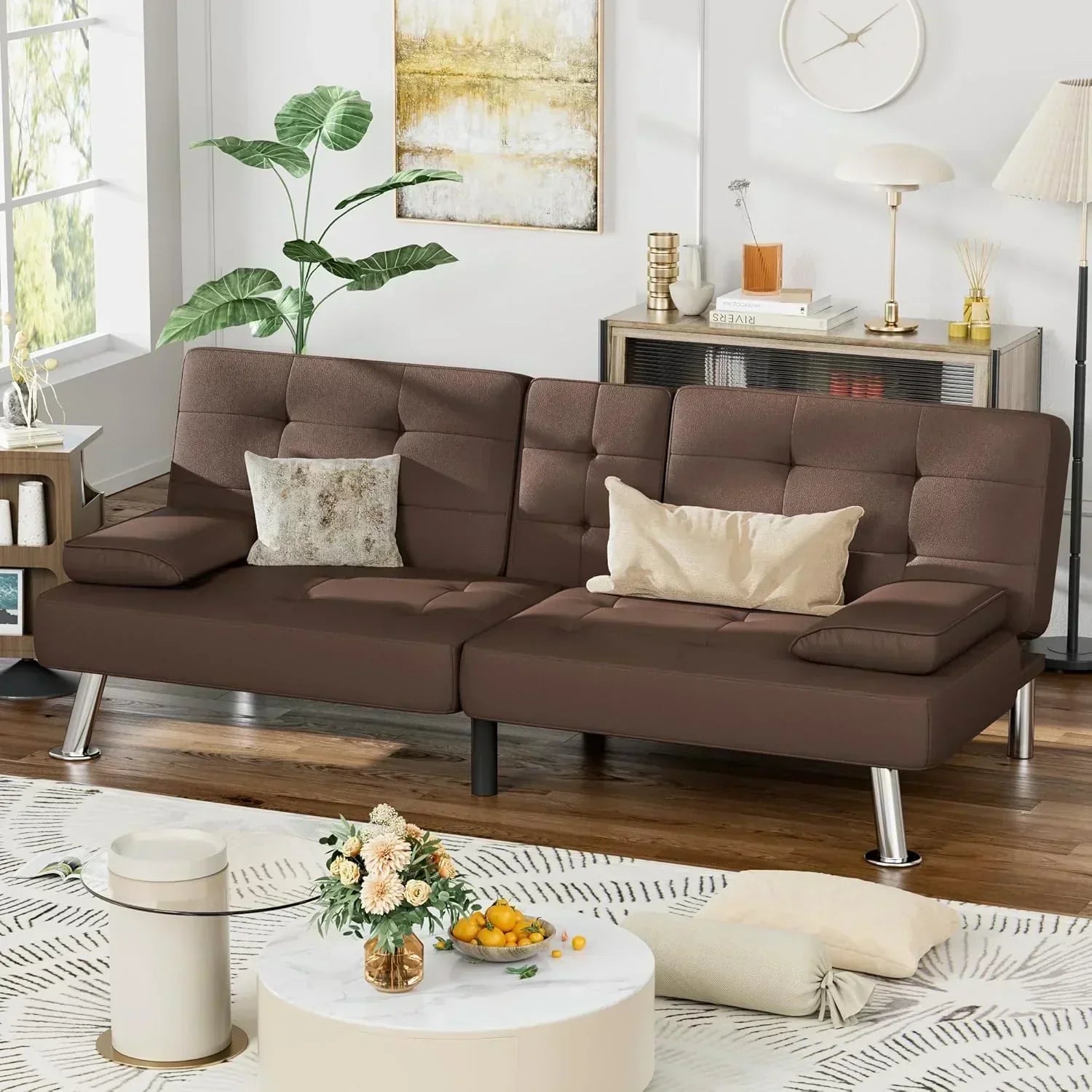Homall Futon Sofa Bed Leather Futon Couch with Armrests Adjustable Recliner Sleeper Sofa Bed wourant