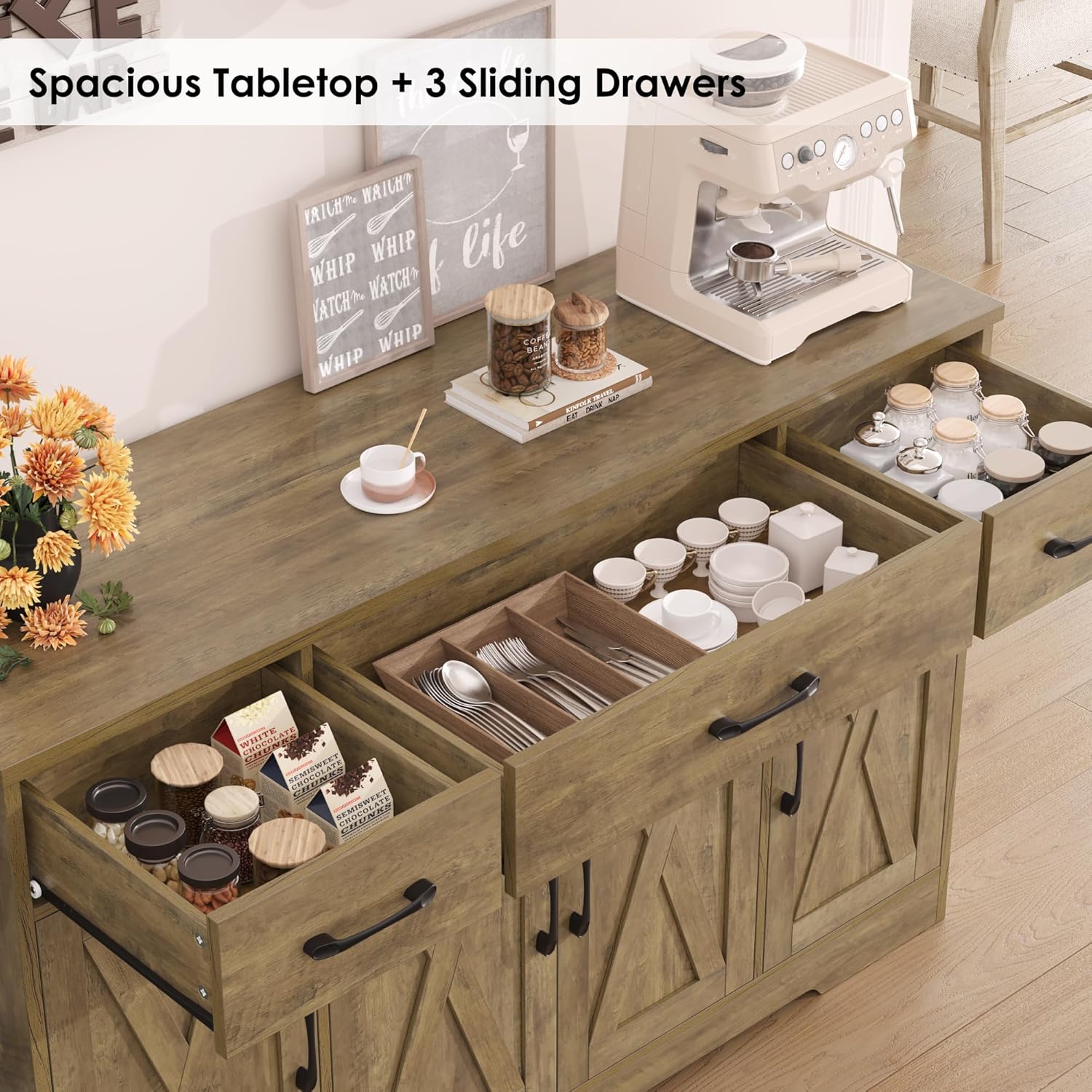 Sideboard with drawers large 55-inch sideboard modern farmhouse wood kitchen dining table wourant