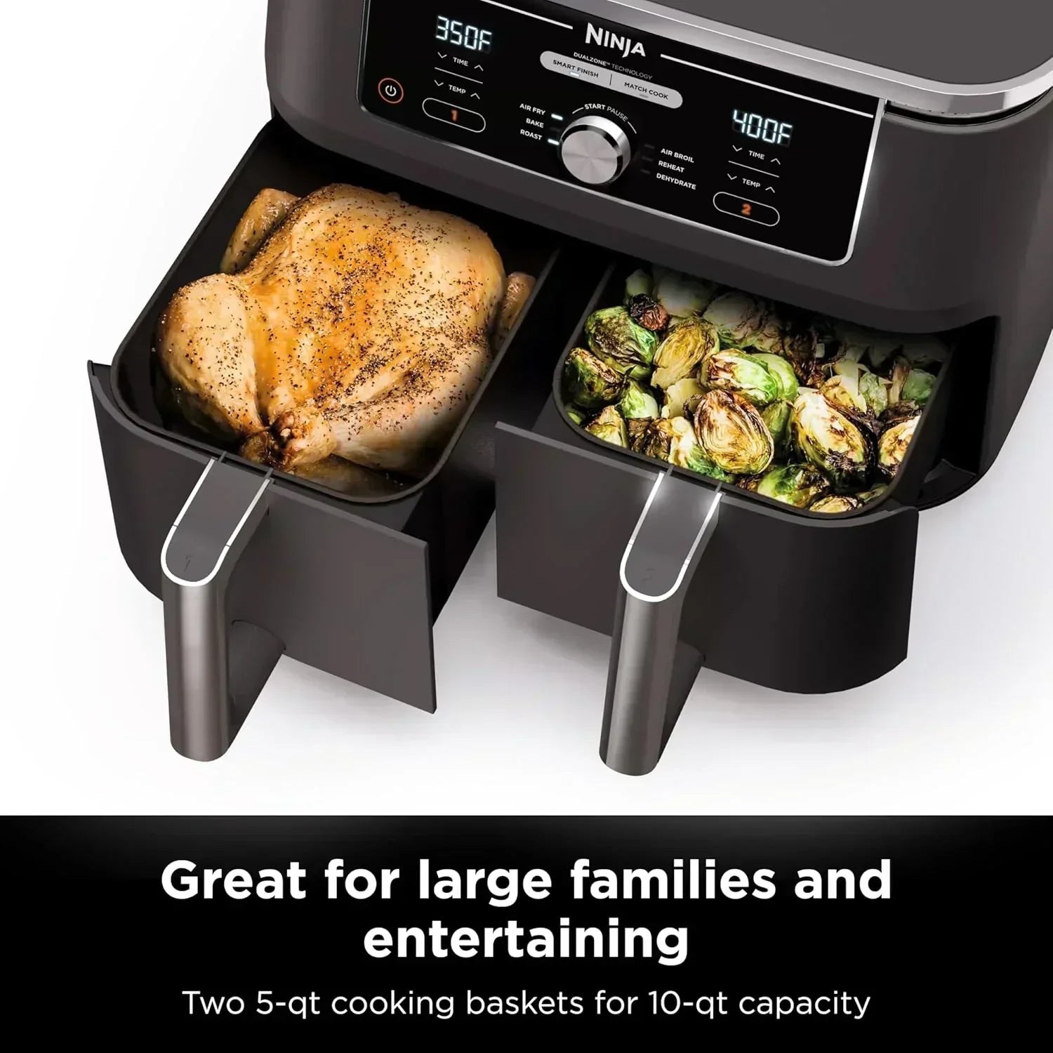 Ninja Foodi 6-in-1 FlexBasket Air Fryer with 7 QT MegaZone Basket Divider for Large Proteins wourant