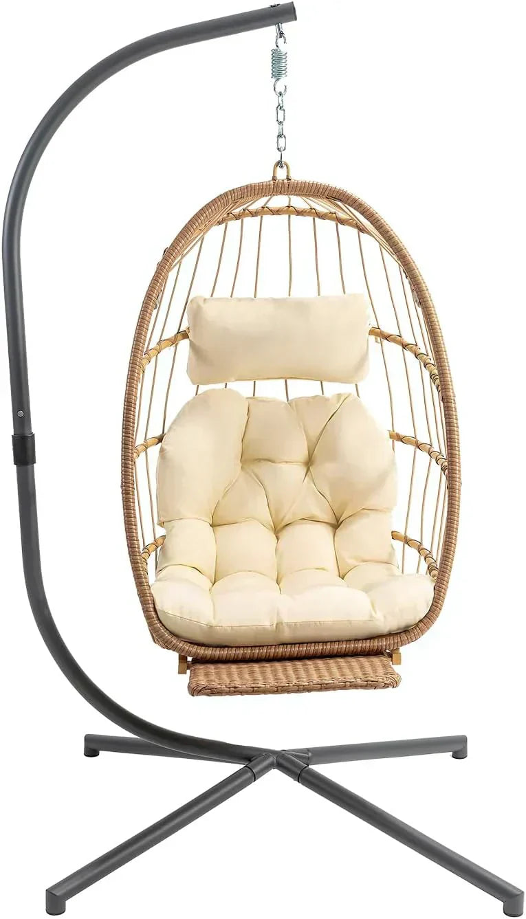 Yechen Indoor Outdoor Egg Hanging Chair Stand Patio Wicker Swing Egg Chair Swinging Chair wourant