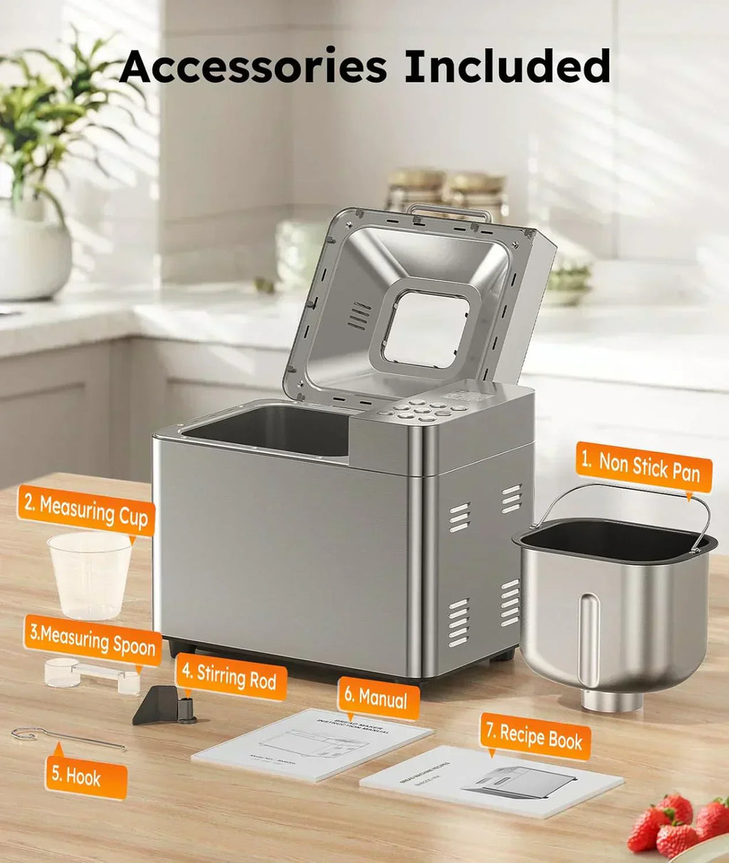 2LB Bread Maker OSIPOTO 17-in-1 Automatic Stainless Steel Bread Maker wourant