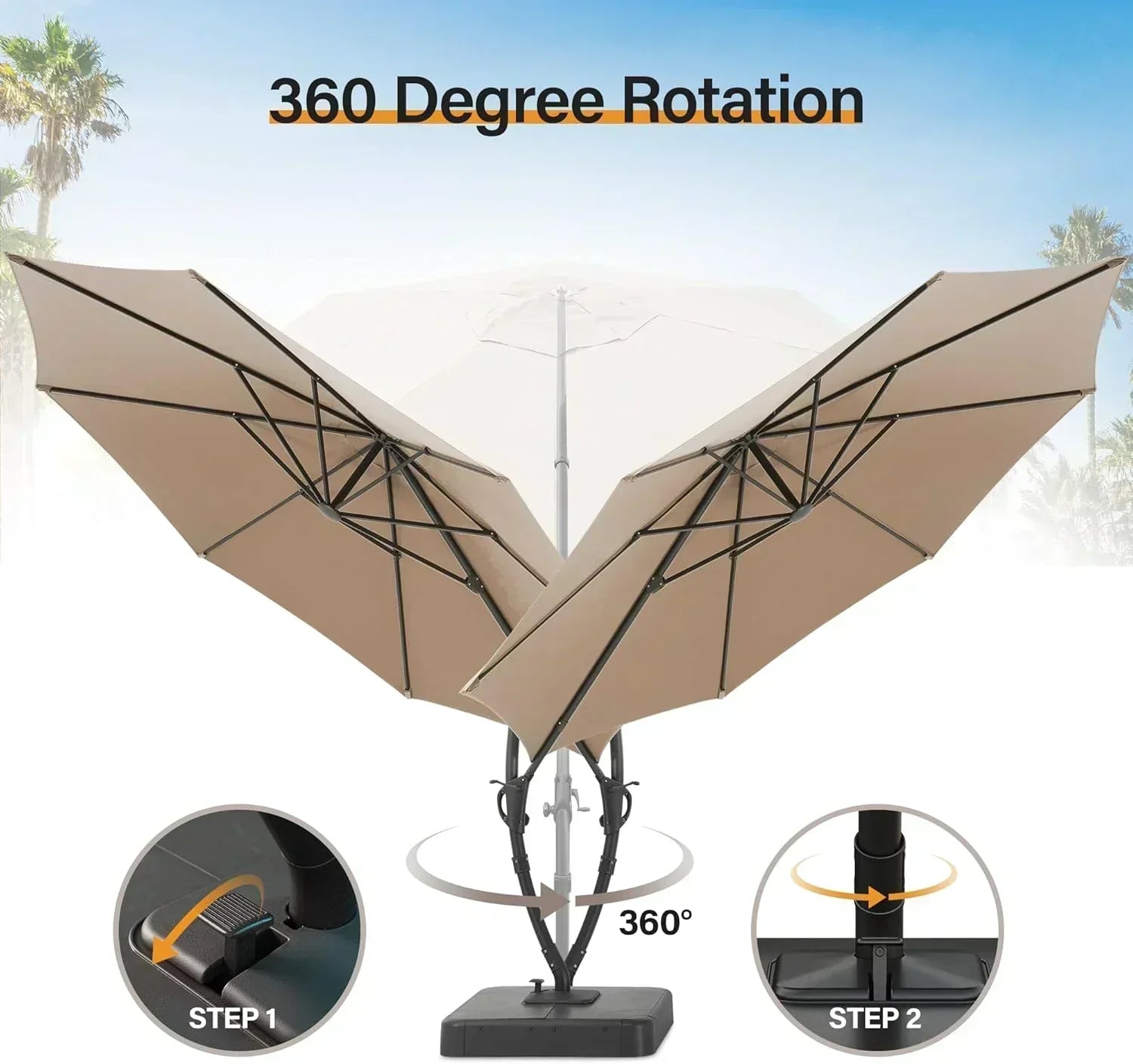 LAUSAINT HOME Outdoor Patio Umbrella with Base included 11 FT Deluxe Curvy Cantilever Umbrella wourant