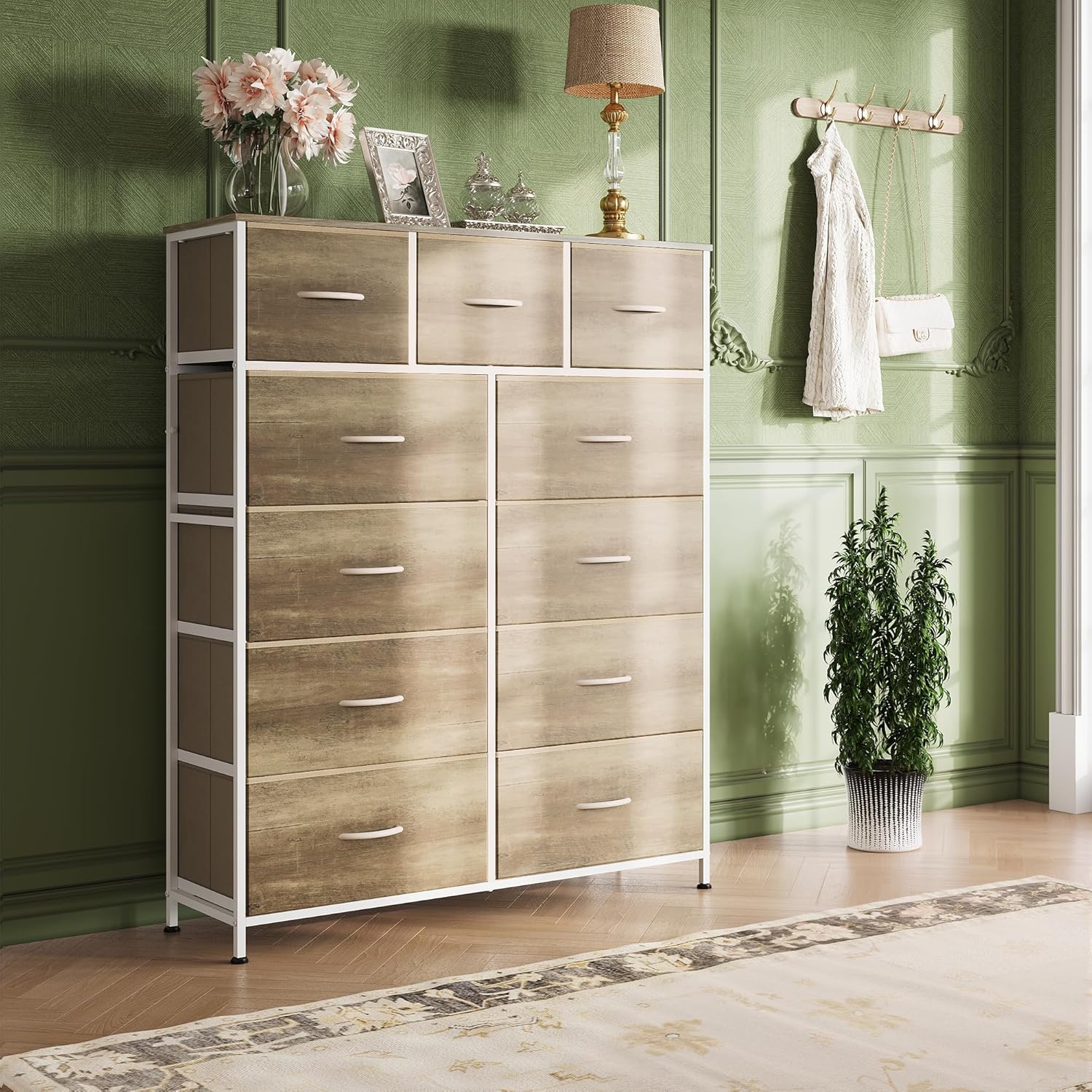 Storage Organizer Unit 11 Fabric Bins Storage Drawers Organizer Steel Frame Tall Storage Tower wourant