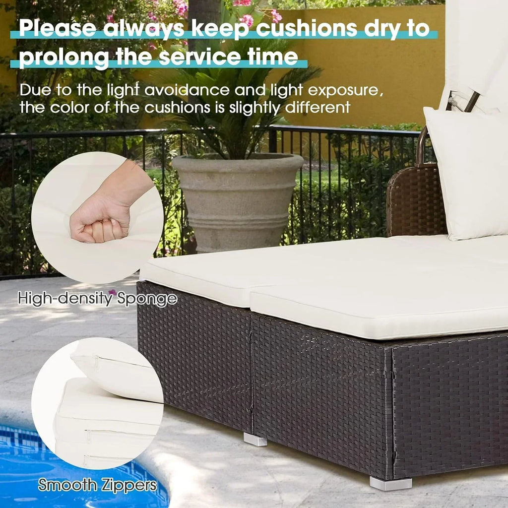 RELAX4LIFE Patio Outdoor Daybed with Canopy Wicker Sunbed Cushions 4 Pillows wourant