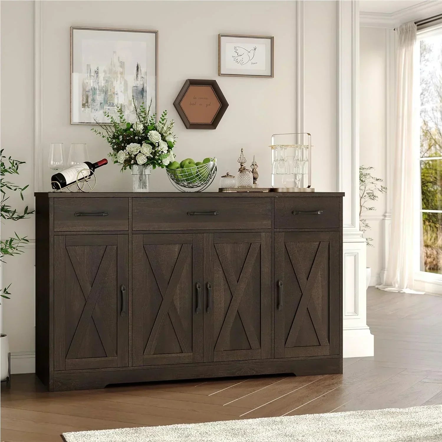 Sideboard with drawers large 55-inch sideboard modern farmhouse wood kitchen dining table wourant