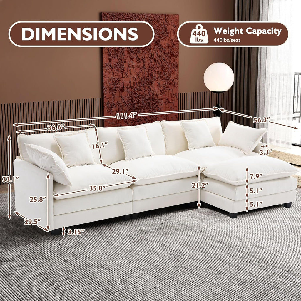 ihanherry 146-inch U-shaped modern sofa modular area cloud sofa wourant